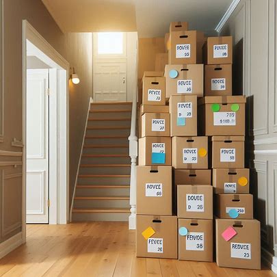 moving boxes neatly labeled ready for transport